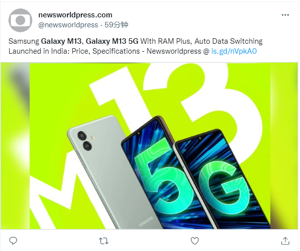 三星 Galaxy M13 5G 手机发布：搭载天玑 700 芯片，5000 万像素相机，约 1176 元起