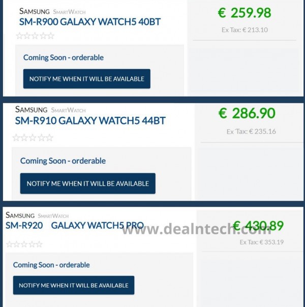 三星 Galaxy Watch 5/5 Pro 售价曝光，约 1800 元起