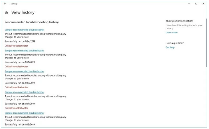 Win10系统推荐的故障排除历史记录怎么查看