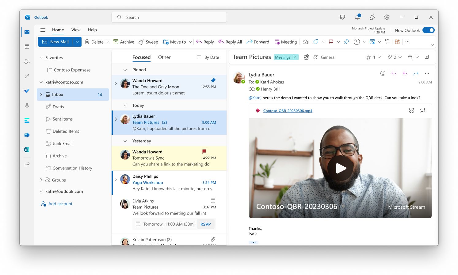 微软测试 Outlook 新特性：可在邮件中嵌入和播放 Stream 视频