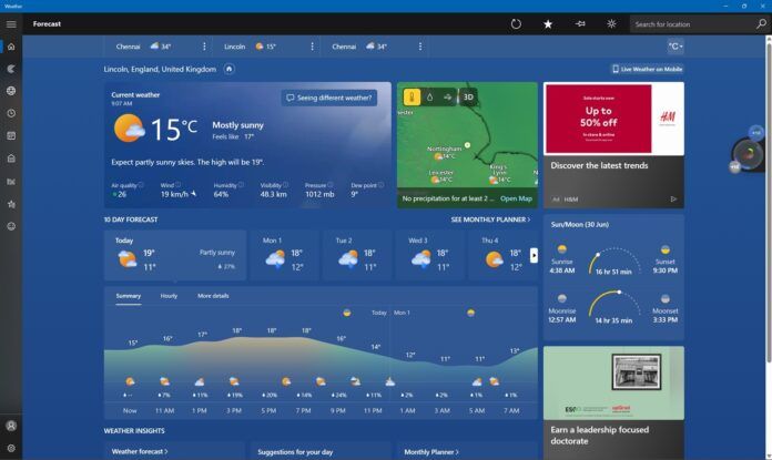 微软 MSN Weather 嵌入更多推广内容：2 个固定广告